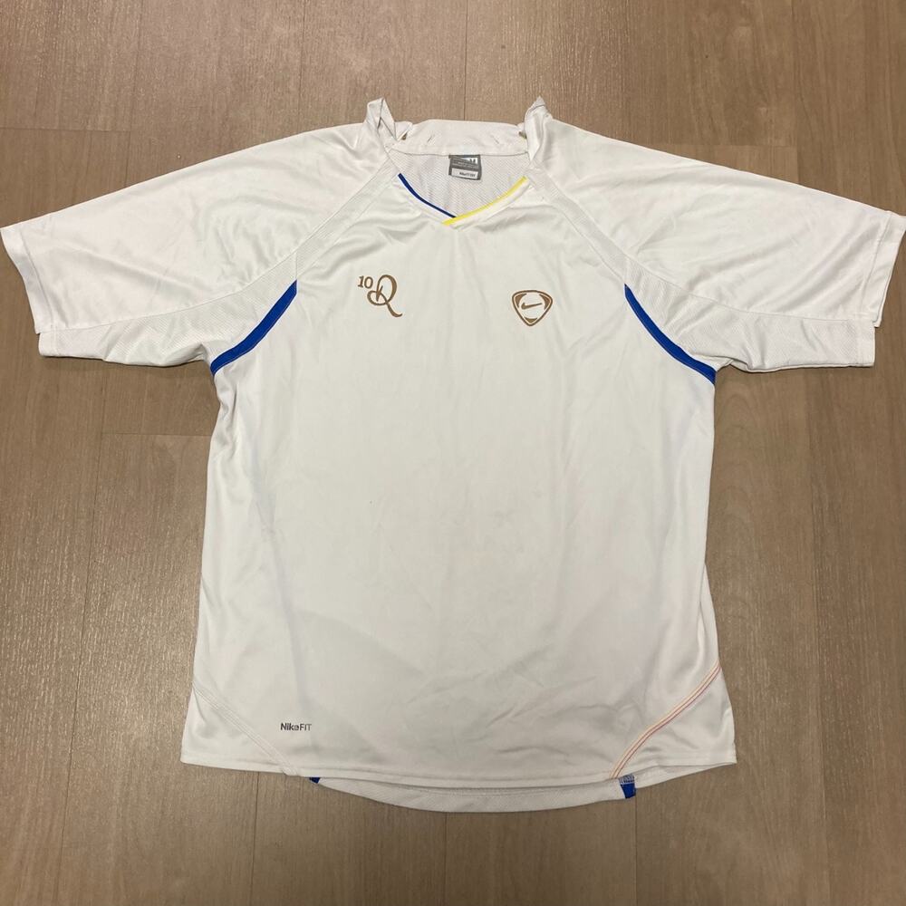 Vintage 2008 Nike Ronaldinho 10R Soccer Jersey Mens M White Gold Training Shirt